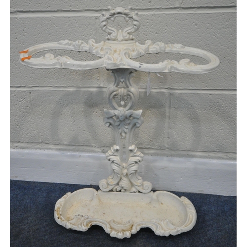 187 - A CREAM PAINTED CAST IRON STICK / UMBRELLA STAND, with scrolled and foliate details, condition repor... 