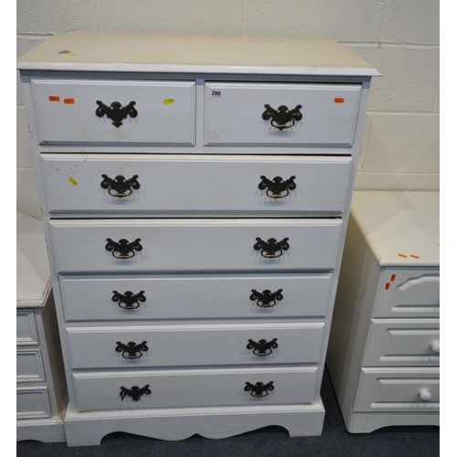 200 - A WHITE PAINTED CHEST OF TWO SHORT OVER FIVE LONG DRAWERS, width 90cm x depth 42cm x height 132cm, a... 