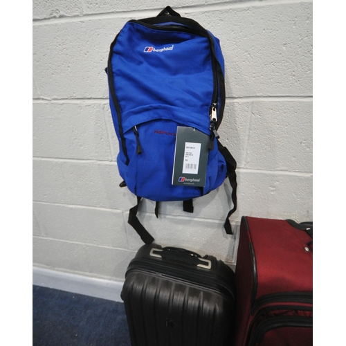 201 - A QUANTITY OF LUGGAGE, varying in size, colour, material, etc, comprising six suitcases, and a backp... 