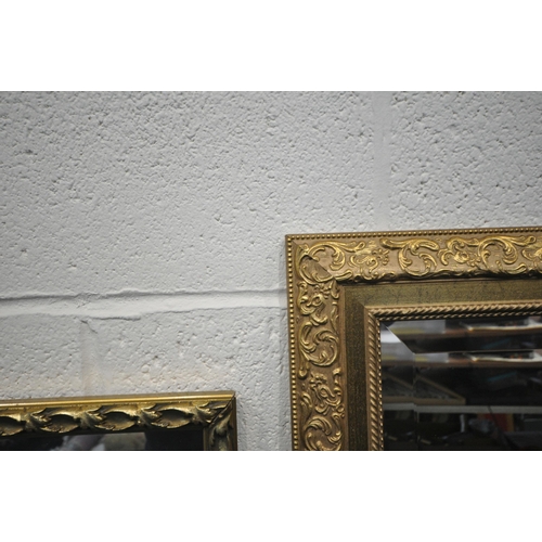 217 - THREE GILT FRAME RECTANGULAR WALL MIRRORS, largest 43cm x 136cm, condition report: small chips to on... 