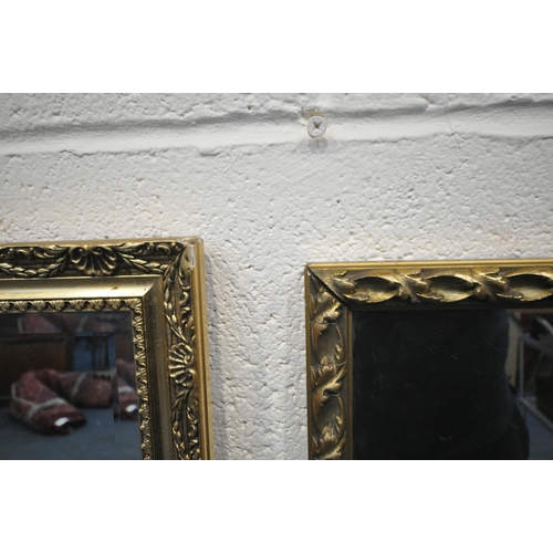 217 - THREE GILT FRAME RECTANGULAR WALL MIRRORS, largest 43cm x 136cm, condition report: small chips to on... 