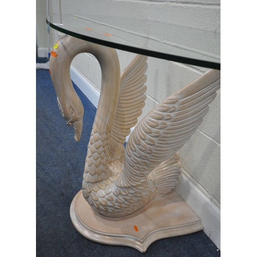 226 - A LATE 20TH CENTURY CONSOLE TABLE, in the form of a swan with its neck curled and wings raised, with... 