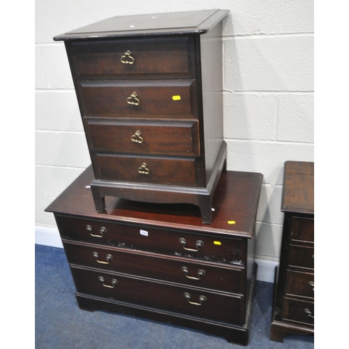 242 - A LATE 20TH CENTURY MAHOGANY CHEST OF THREE LONG DRAWERS, width 92cm x depth 47cm x height 69cm, a S... 