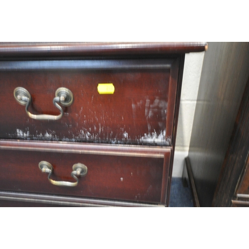 242 - A LATE 20TH CENTURY MAHOGANY CHEST OF THREE LONG DRAWERS, width 92cm x depth 47cm x height 69cm, a S... 