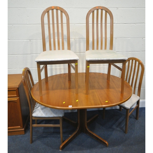 257 - A LATE 20TH CENTURY SEVEN PIECE DINING SUITE, comprising an extending dining table, with a single pe... 