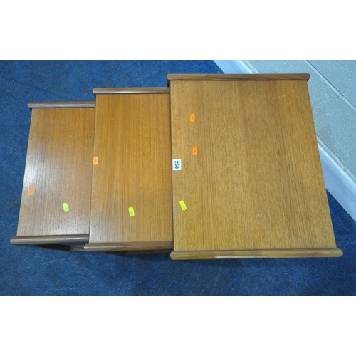 258 - A MID-CENTURY TEAK G PLAN QUADRILLE NEST OF THREE TABLES, largest table width 54cm x depth 44cm x he... 