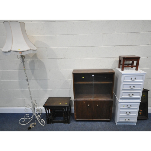 259 - A 20TH CENTURY OAK BOOKCASE, with double glass sliding doors, over double cupboard doors, width 78cm... 