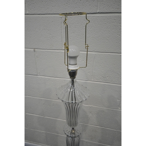 268 - A BLOWN GLASS STANDARD LAMP, raised on three scrolled legs, height to fitting 135cm, condition repor... 