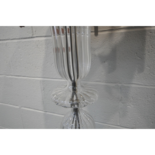 268 - A BLOWN GLASS STANDARD LAMP, raised on three scrolled legs, height to fitting 135cm, condition repor... 