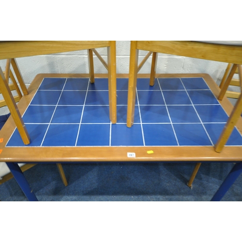 287 - A PARTIALLY PAINTED RECTANGULAR TILE TOP KITCHEN TABLE, length 120cm x depth 75cm x height 76cm, alo... 