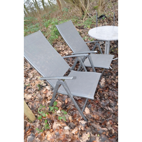 40 - A COLLECTION OF GARDEN FURNITURE including a pair of folding metal and plastic mesh chairs, a pair o... 