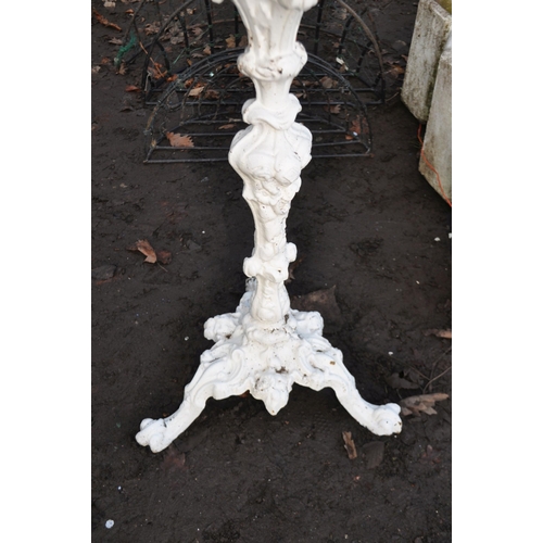 53 - A PAINTED CAST IRON BIRD BATH, with ornate tripod base, height 75cm. Condition Report no obvious dam... 