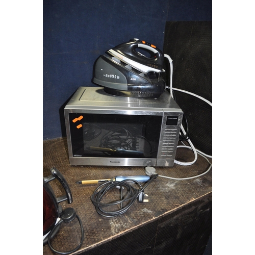 71 - A COLLECTION OF HOUSEHOLD ELECTRICAL ITEMS including a Panasonic and a Russell Hobbs microwaves, a D... 