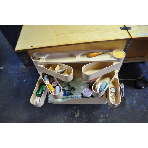 80 - A 1970s WALNUT SEWING CABINET BADGED HORN COLLECTION INTERNALLY with plastic trays and containing a ... 