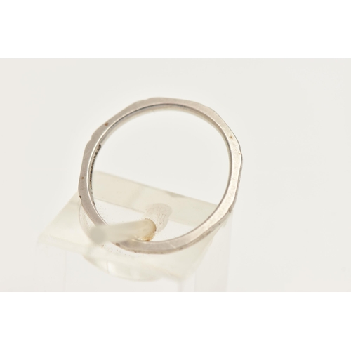 429 - AN EARLY 20TH CENTURY WHITE METAL RING, an octagon form band ring, approximate width 1.5mm, signed '... 