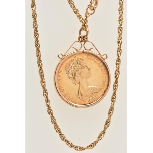 439 - A ONE CROWN MOUNTED COIN PENDANT WITH CHAIN, the coin depicting Queen Elizabeth the Queen Mother 190... 