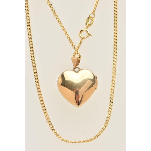 444 - A YELLOW METAL HEART LOCKET PENDANT WITH CHAIN, polished heart locket with single cut diamond detail... 