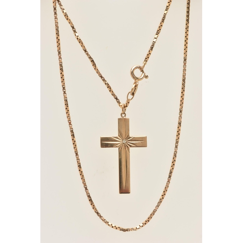 445 - A 9CT GOLD CROSS PENDANT WITH CHAIN, the cross star set with a single cut diamond, hallmarked 9ct Bi... 