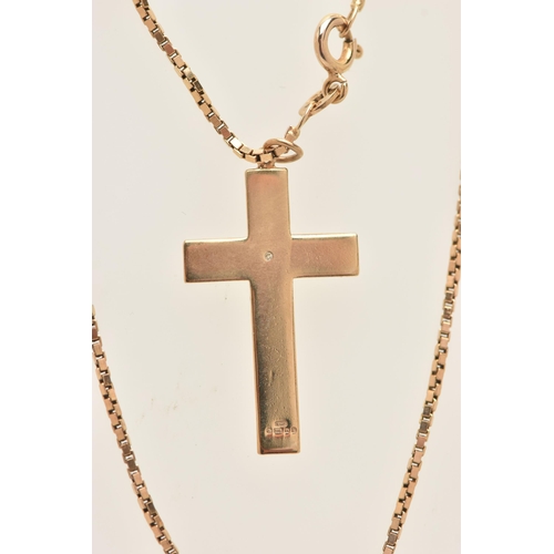 445 - A 9CT GOLD CROSS PENDANT WITH CHAIN, the cross star set with a single cut diamond, hallmarked 9ct Bi... 