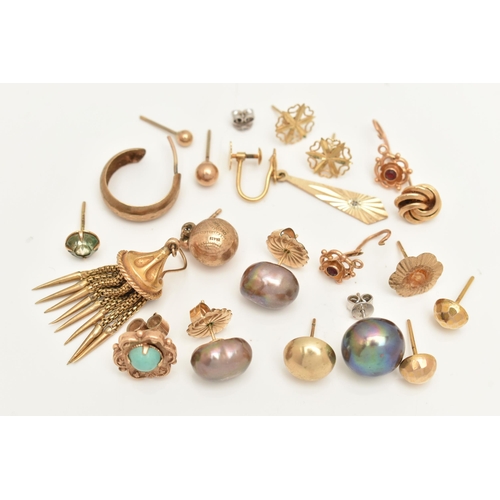 455 - ASSORTED EARRINGS, to include a single 9ct gold ball drop earring, a single diamond set drop earring... 