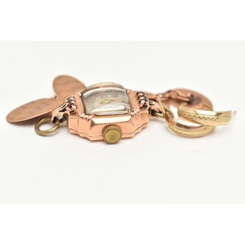 457 - A PAIR OF 9CT GOLD CUFFLINKS, A WATCH HEAD AND A PAIR OF HALF HOOP EARRINGS, a pair of oval, engine ... 