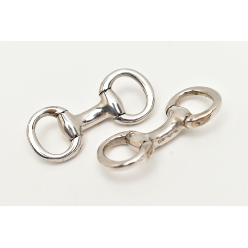 458 - A PAIR OF 'HERMES' CUFFLINKS, a pair of white metal snaffle/horse bit cufflinks, signed 'Hermes' sta... 