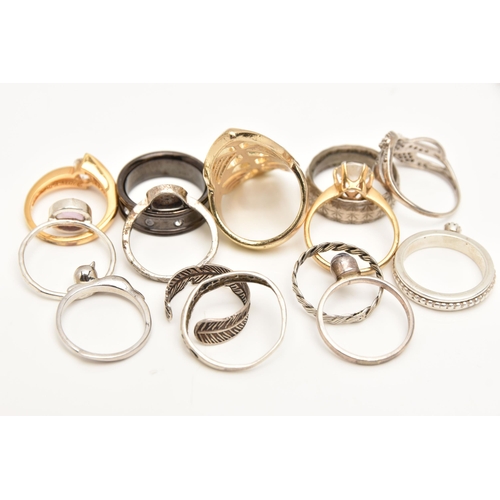 459 - A SMALL BAG OF RINGS, to include seven white metal rings of various designs, each stamped 925, three... 