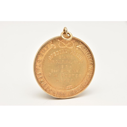 460 - A SILVER GILT 'THE STAFFORDSHIRE WEEKLY SENTINEL SPECIAL PRIZE' MEDALLION, engraved 'Staffs Agricult... 