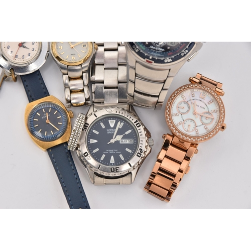 469 - AN ASSORTMENT OF WATCHES, to include a gents 'Stars and Stripes' 'Citizen Eco Drive' wristwatch, a L... 