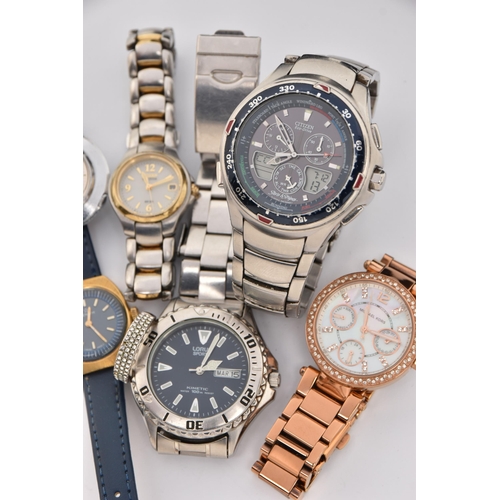 469 - AN ASSORTMENT OF WATCHES, to include a gents 'Stars and Stripes' 'Citizen Eco Drive' wristwatch, a L... 