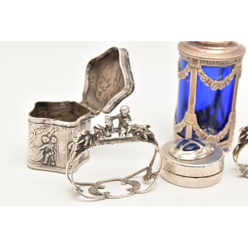 477 - AN ASSORTMENT OF SILVER AND WHITE METAL ITEMS, to include a silver lid, partial silver hallmark, app... 