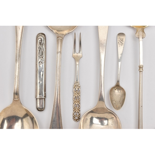 485 - A COLLECTION OF 18TH, 19TH AND 20TH CENTURY CUTLERY, to include two serving spoons with shell patter... 