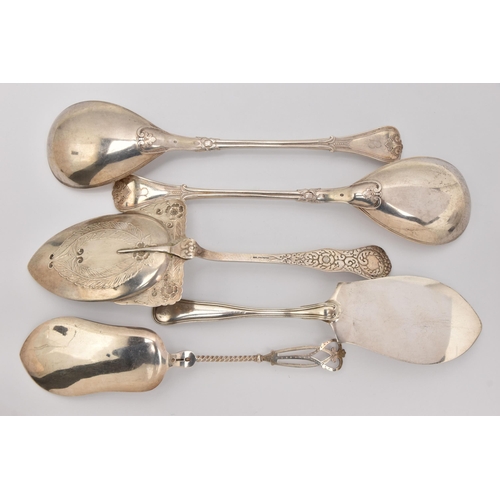 486 - A COLLECTION OF DANISH SERVING UTENSILS, to include two serving spoons with engraved initials to the... 