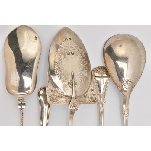 486 - A COLLECTION OF DANISH SERVING UTENSILS, to include two serving spoons with engraved initials to the... 