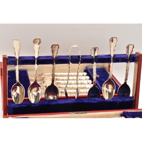 491 - A CASED EARLY 20TH CENTURY SILVER TEA KNIFE, FORK AND TEASPOON SET, to include a set of six tea fork... 