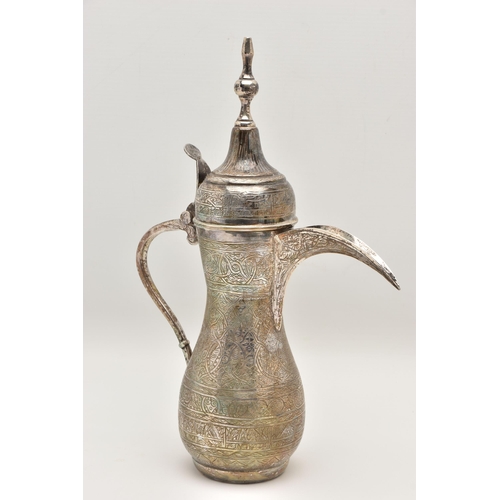 496 - AN EGYPTIAN SILVER BALUSTER COFFEE POT, circa possibly 1980's, .900 Egyptian control marks, domed co... 