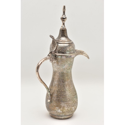 496 - AN EGYPTIAN SILVER BALUSTER COFFEE POT, circa possibly 1980's, .900 Egyptian control marks, domed co... 