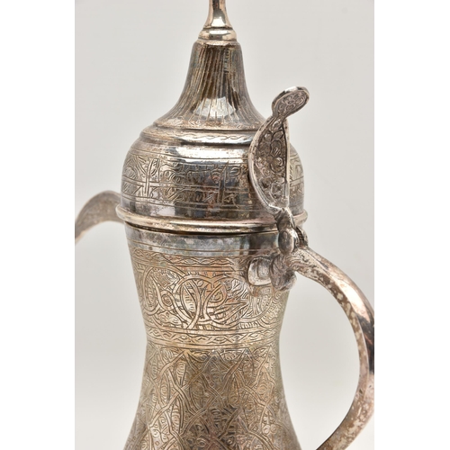 496 - AN EGYPTIAN SILVER BALUSTER COFFEE POT, circa possibly 1980's, .900 Egyptian control marks, domed co... 