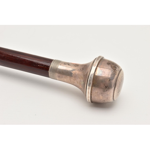 502 - A SILVER MOUNTED WALKING STICK, a wooden walking stick fitted with a silver pommel, hallmarked 'W I ... 