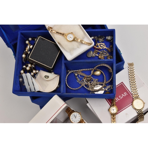 514 - AN ASSORTMENT OF JEWELLERY AND WATCHES, to include a silver articulated necklace, approximate length... 