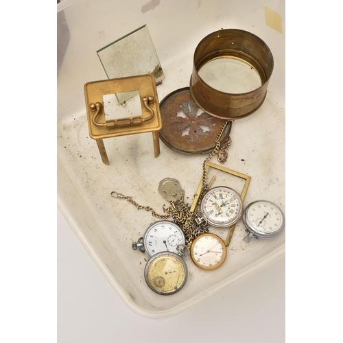 518 - A BOX OF ASSORTED ITEMS, to include an AF 'Mappin & Webb' brass carriage clock, with case, an empty ... 