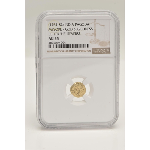 535 - A GOLD 1761-82 INDIA PAGODA MYSORE GOD & GODDESS.LETTER ''HE''  Reverse Slabbed AU55 NGC