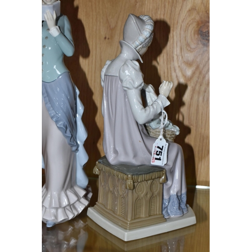 751 - TWO LLADRO FIGURINES comprising a 'Medieval Lady Embroidering' No. 5126, issued between 1982 and 199... 