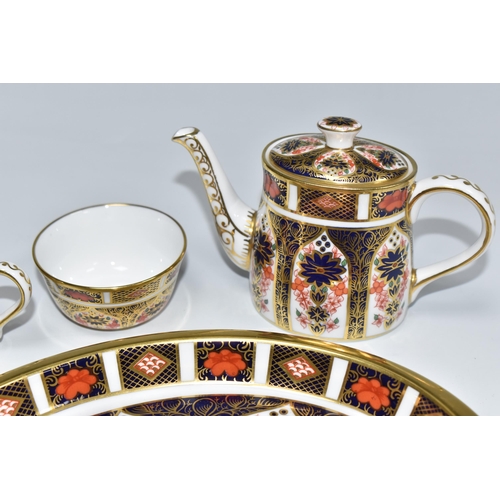 755 - A ROYAL CROWN DERBY IMARI PATTERN 1128 ORNAMENTAL MINIATURE TEA SERVICE comprising a tray, a teapot,... 