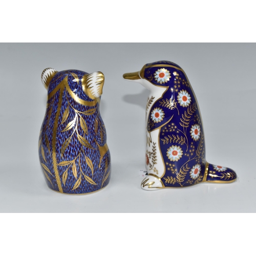 757 - TWO ROYAL CROWN DERBY PAPERWEIGHTS comprising a 'Platypus' with a gold stopper and a date cypher 'LI... 