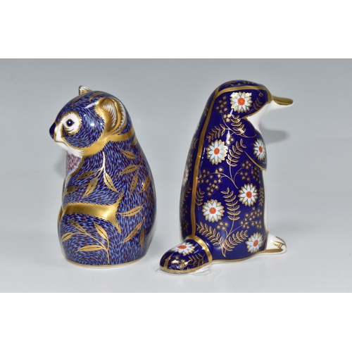 757 - TWO ROYAL CROWN DERBY PAPERWEIGHTS comprising a 'Platypus' with a gold stopper and a date cypher 'LI... 