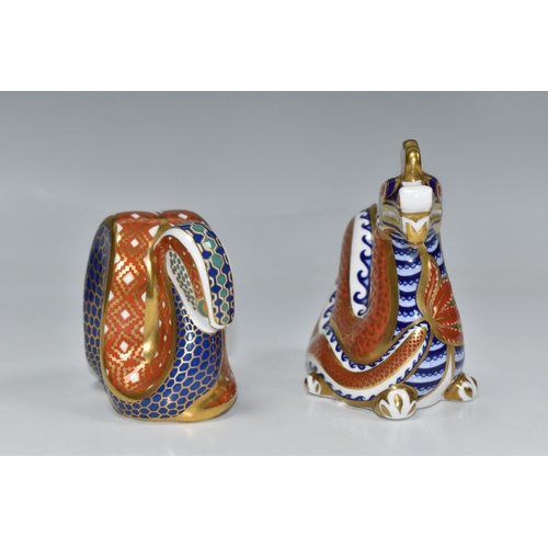 760 - A ROYAL CROWN DERBY IMARI 'DRAGON' AND 'SNAKE' PAPERWEIGHT comprising an Imari patterned dragon pape... 