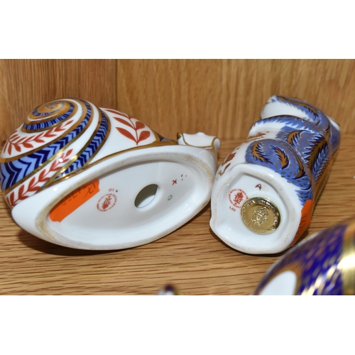 762 - A GROUP OF SIX ROYAL CROWN DERBY IMARI PAPERWEIGHTS to include a 'Snail' with an 'LII' (1989) date c... 