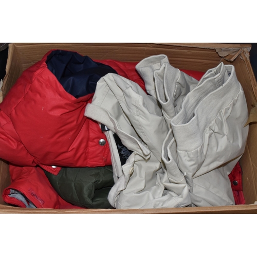 941 - SIX BOXES OF LADIES' CLOTHING, to include ladies' trousers, tops, jackets and dresses, brands to inc... 