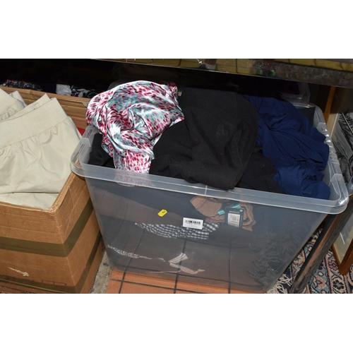 941 - SIX BOXES OF LADIES' CLOTHING, to include ladies' trousers, tops, jackets and dresses, brands to inc... 